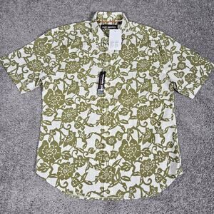 Reyn Spooner Shirt Mens Medium Green Hawaiian Kirigami Cocktail Coastal Floral